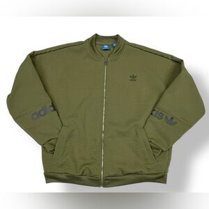 Adidas Originals Mens Bomber Jacket Olive Green Three Stripes Logo Large